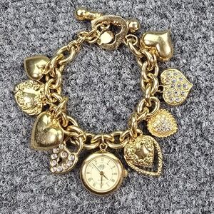 Kirk's Folly KF330Y Bracelet Watch Heart Charm Gold Tone Quartz 7.5" Boxed